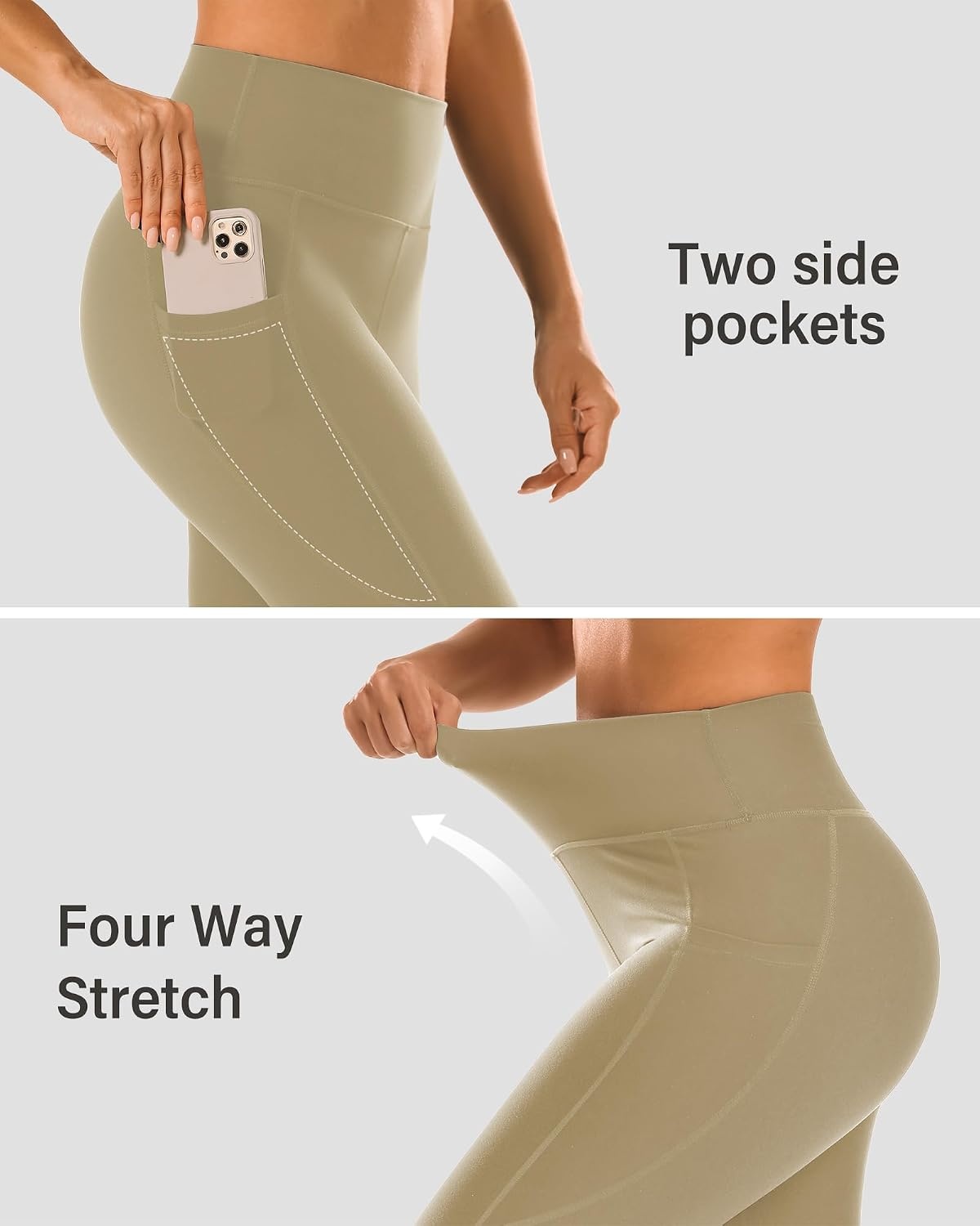 Stelle High Waisted Yoga Leggings with Pockets, Buttery Soft Workout Yoga Pants for Women Tummy Control Running Gym(Brushed Buttery Soft-stone)