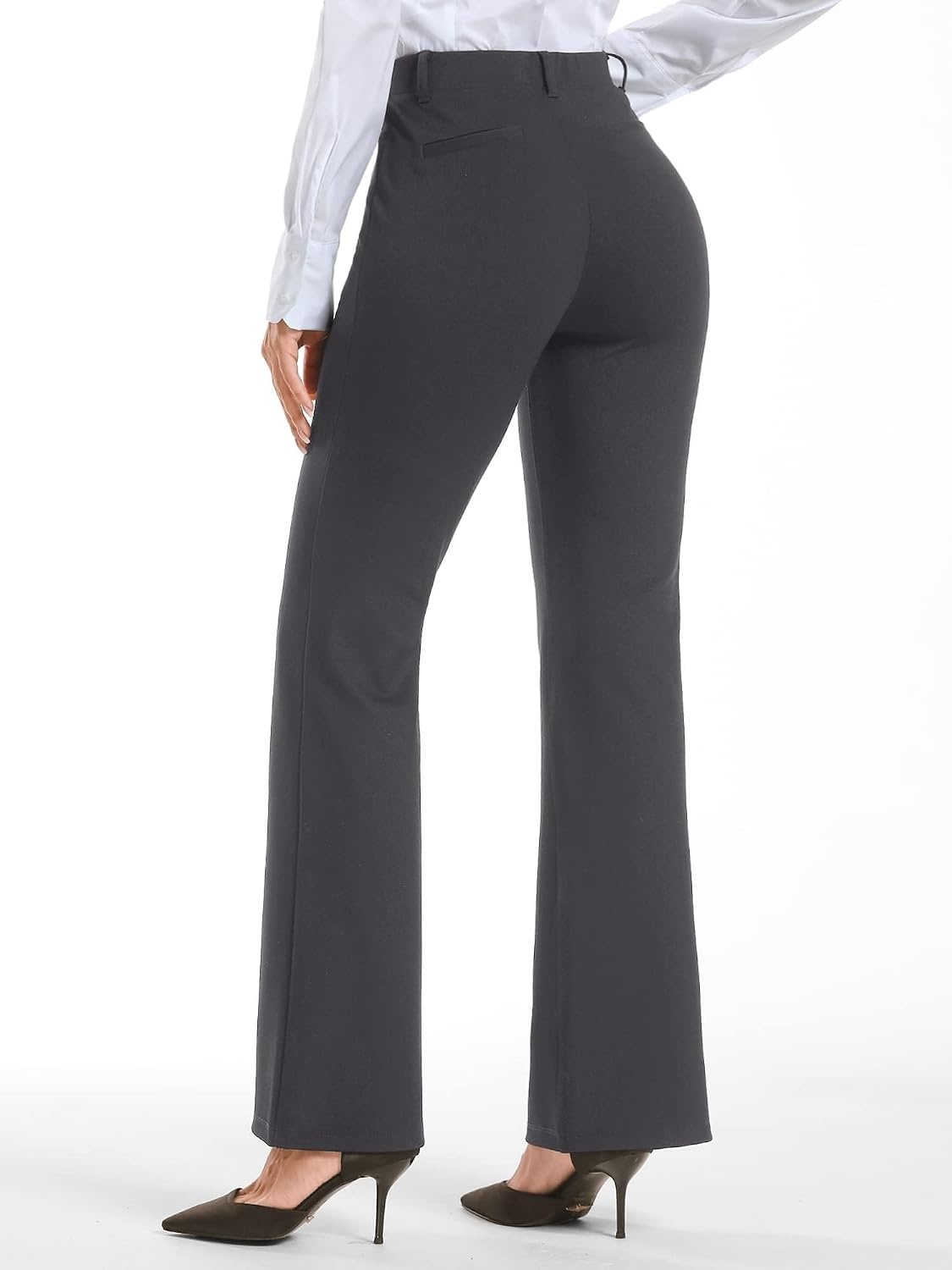 Stelle Women 28″/30″/ 32″ Bootcut Dress Pants Business Casual Work Pants with Pockets Pull On Regular Slacks for Office(Charcoal Grey)