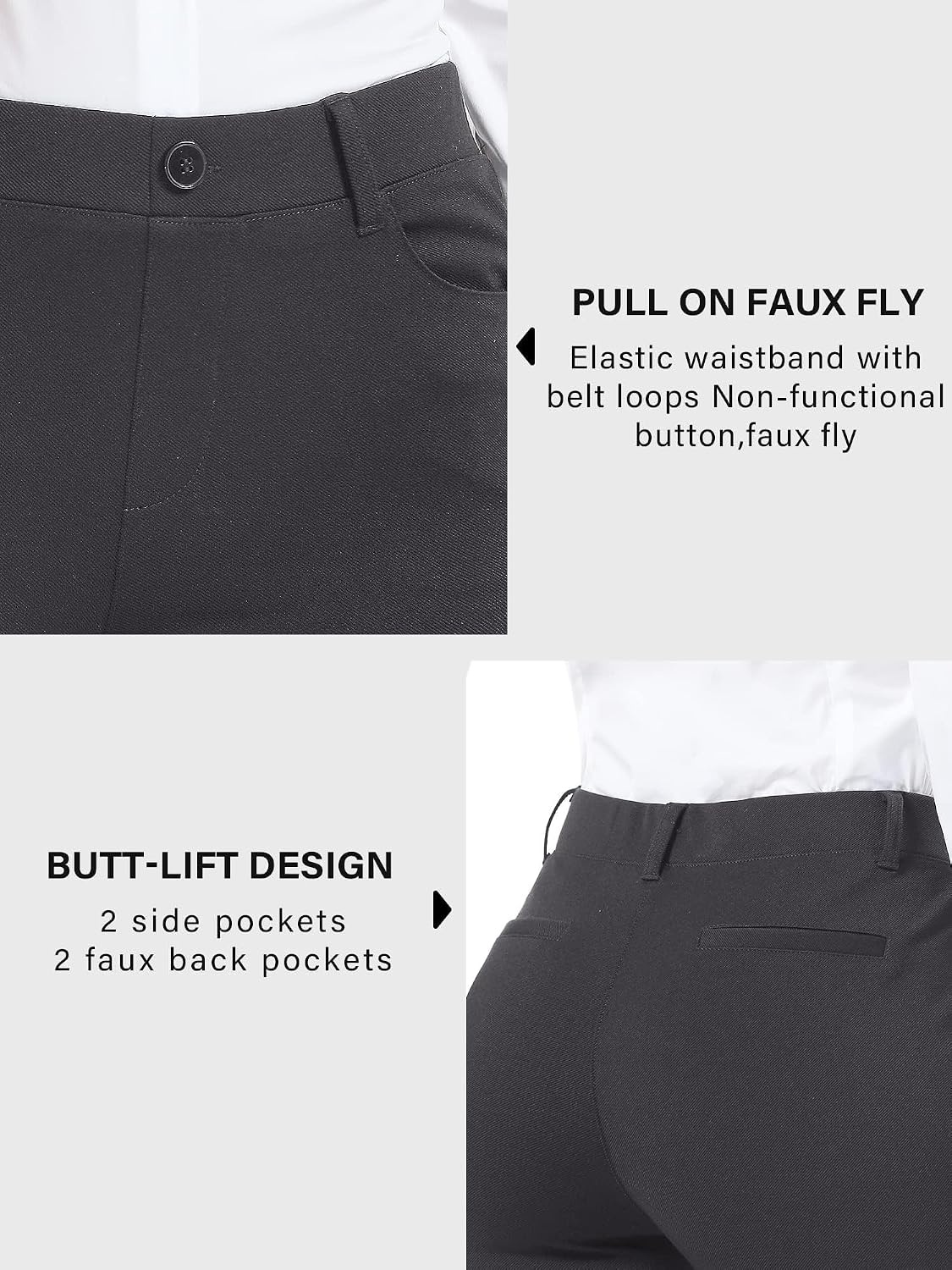 Stelle Women 28″/30″/ 32″ Bootcut Dress Pants Business Casual Work Pants with Pockets Pull On Regular Slacks for Office(Charcoal Grey)