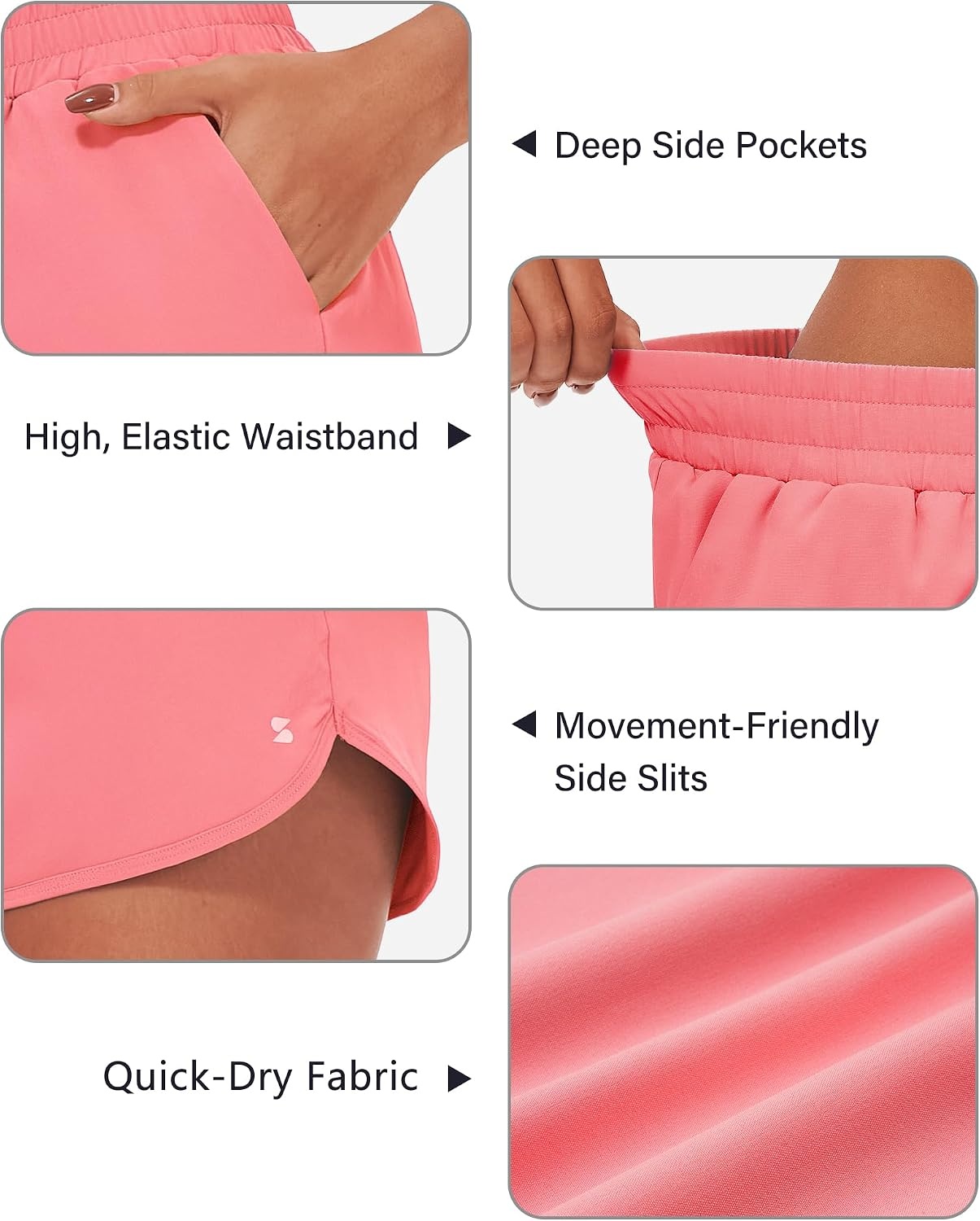 Stelle Womens 3″ Running Shorts Mesh Liner High Waisted Workout Shorts Quick Dry Dolphin Athletic Shorts with Pockets(Coral)