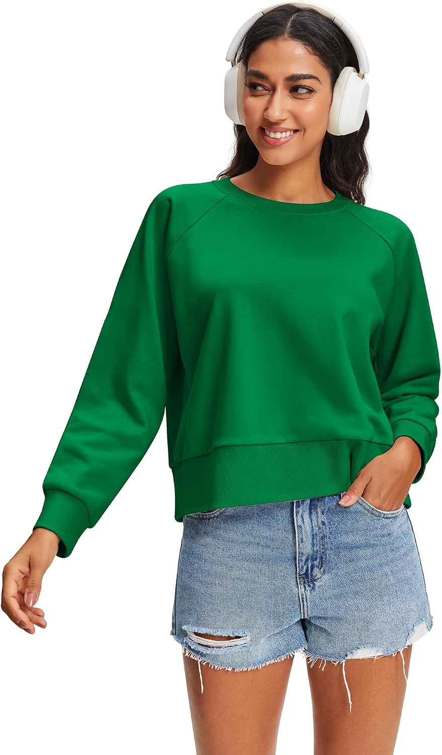 Stelle Women’s Raglan Crewneck Sweatshirt Relaxed Fit Casual Everyday | Soft fleece lining, Raglan sleeves, Ribbed cuffs, Layering essential, Lounge, Travel, Streetwear(Kelly Green)