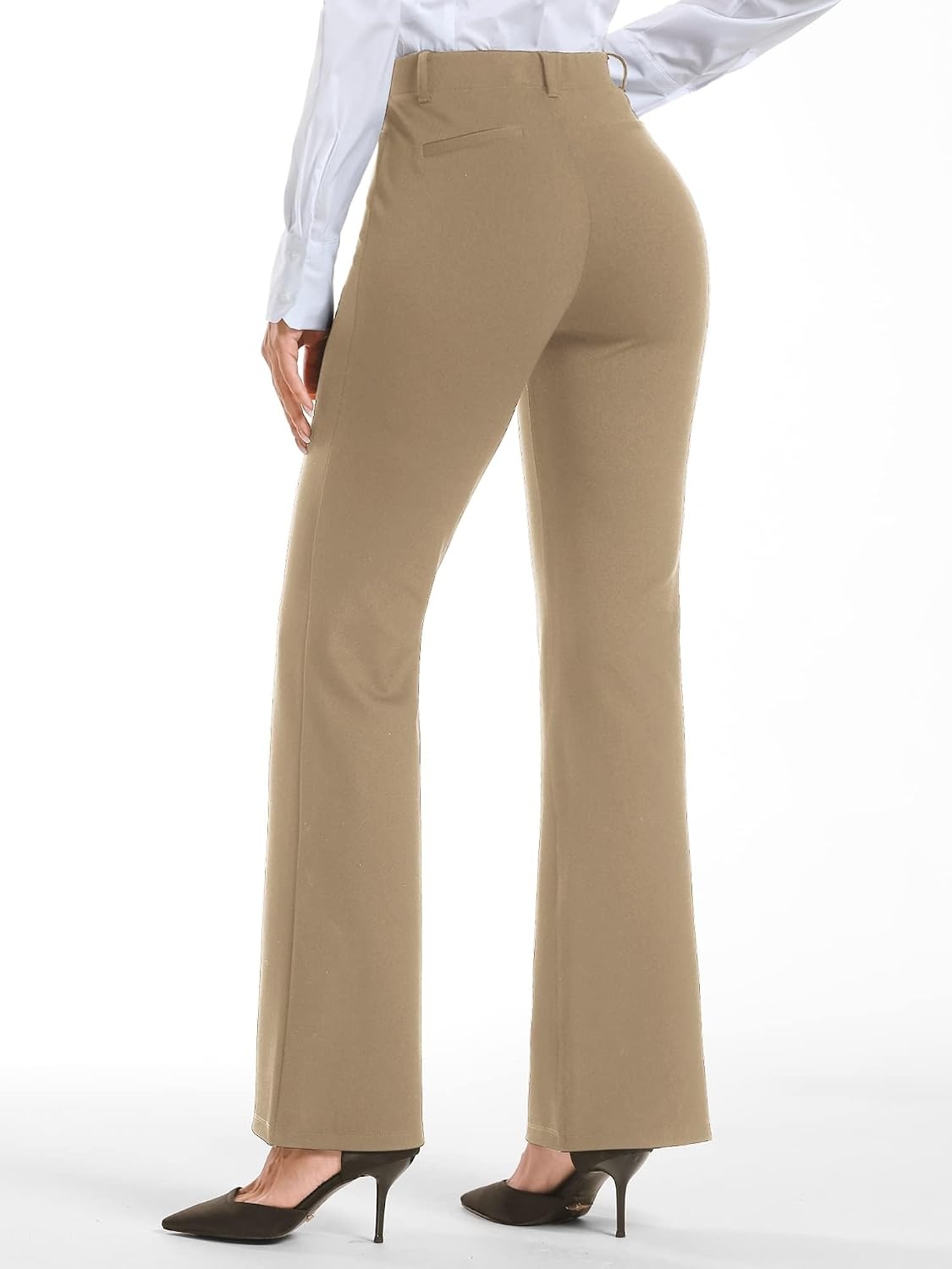 Stelle Women 28″/30″/ 32″ Bootcut Dress Pants Business Casual Work Pants with Pockets Pull On Regular Slacks for Office(Khaki)