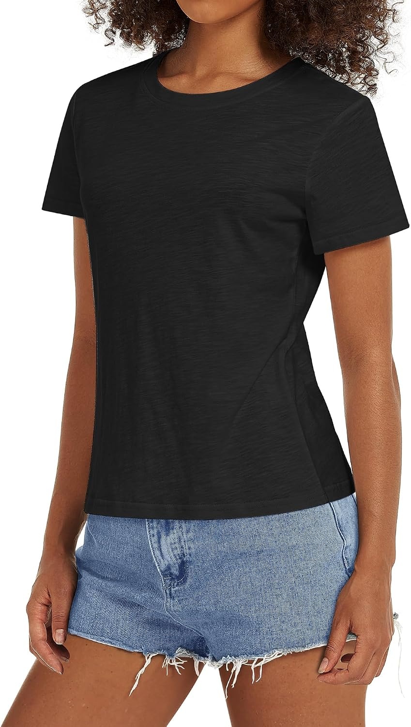 Stelle Women T Shirts Crew Neck Short Sleeve Shirts Soft Summer Classic Fit Tees(Black)
