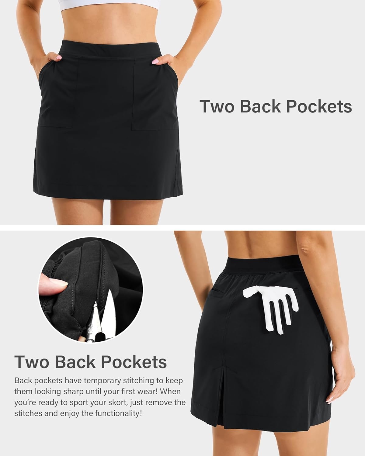 Stelle Women’s Golf Tennis Skorts 18″ Stretchy Workout Hiking Skirt with Inner Pocket(Black)