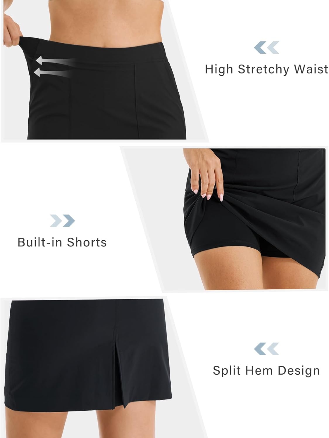 Stelle Women’s Golf Tennis Skorts 18″ Stretchy Workout Hiking Skirt with Inner Pocket(Black)