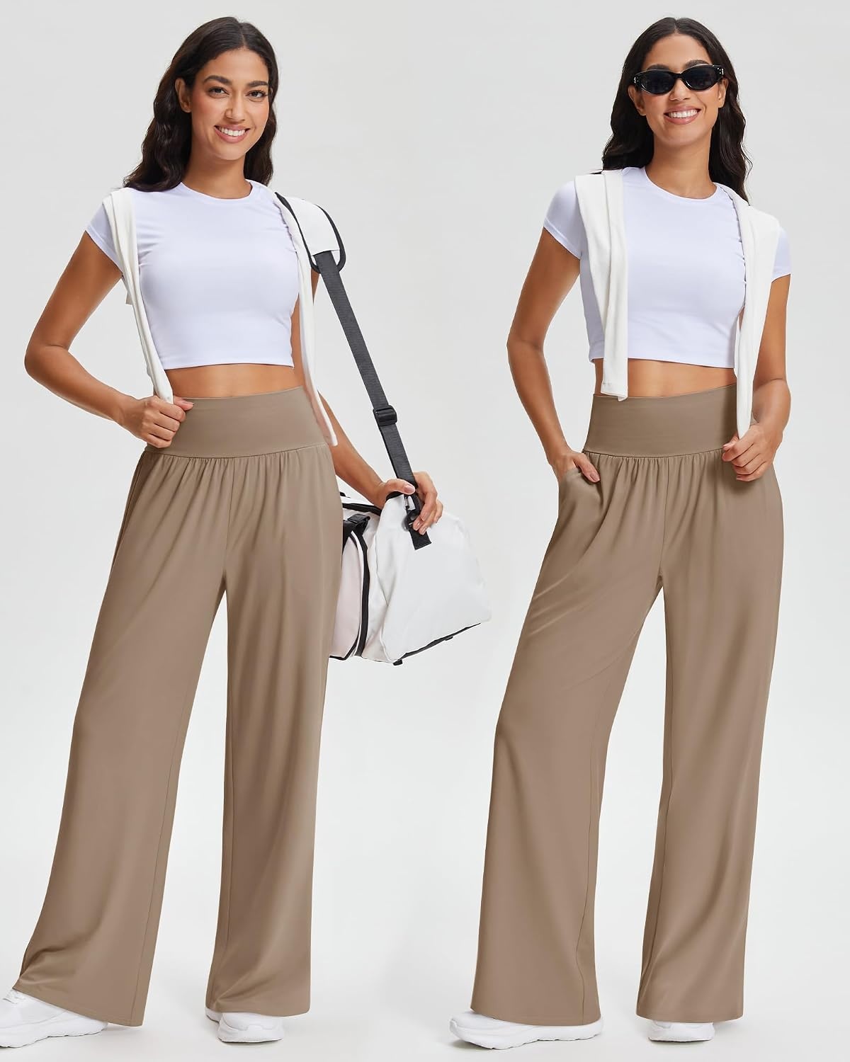 Stelle Women’s Wide Leg Lounge Pants Soft Stretch Casual Travel Wear(Mocha)