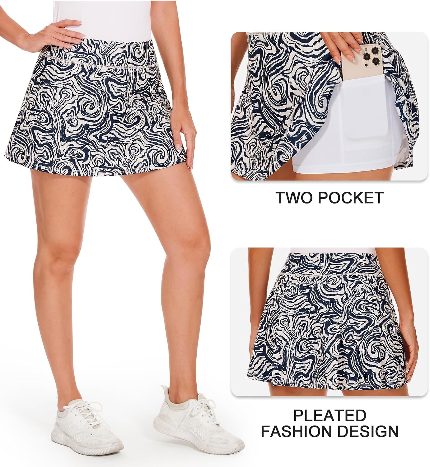 Stelle Women Tennis Skirt Golf Skorts Athletic High Waisted with Pockets Inner Shorts Sport Workout Pleated Pickleball(Wavy Ink)