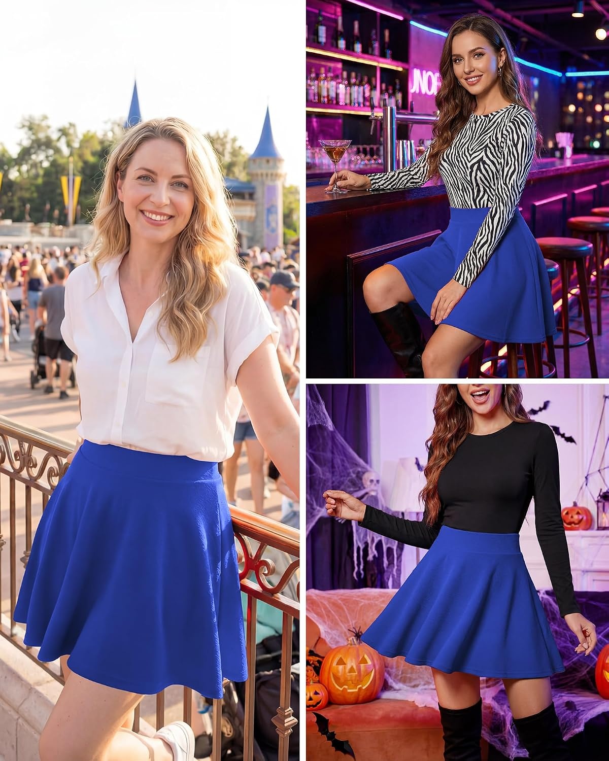 Stelle Women Casual Skater Skirts with Shorts Underneath Basic Versatile Flared Mini Skorts(Cobalt Blue)