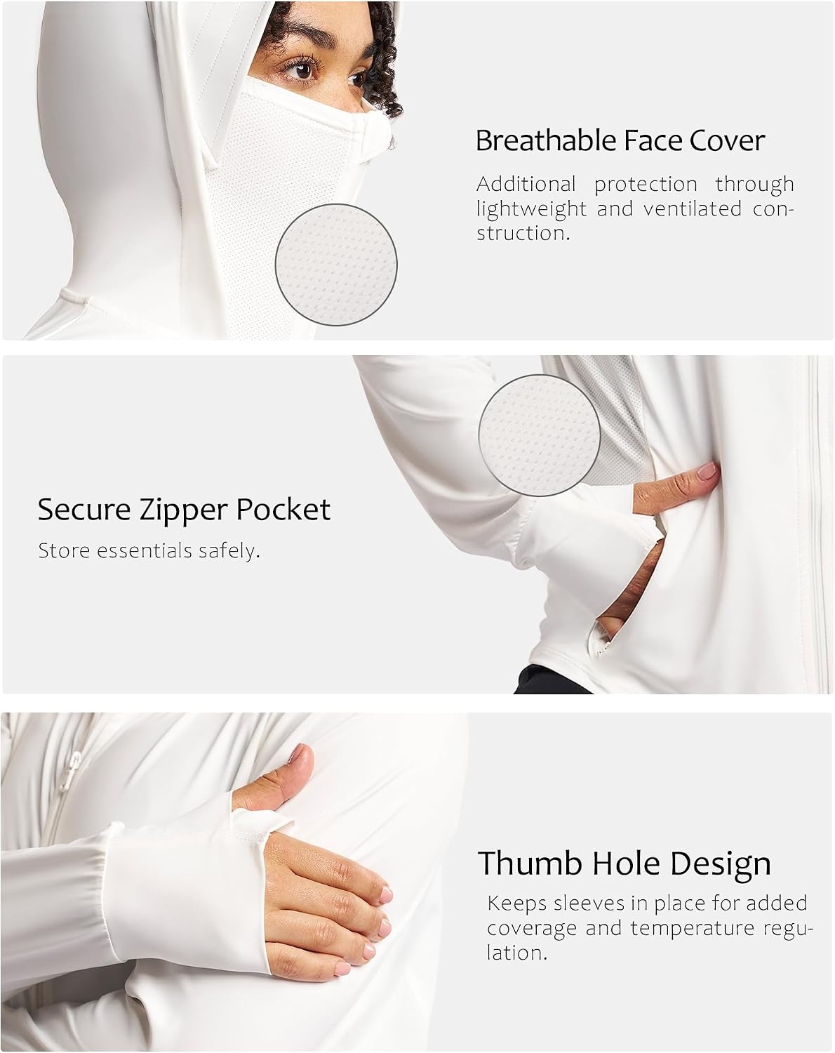 Stelle Women’s UPF 50+ Sun Protection Jacket Hoodie Lightweight Long Sun Shirt for Outdoor Running Hiking(White)