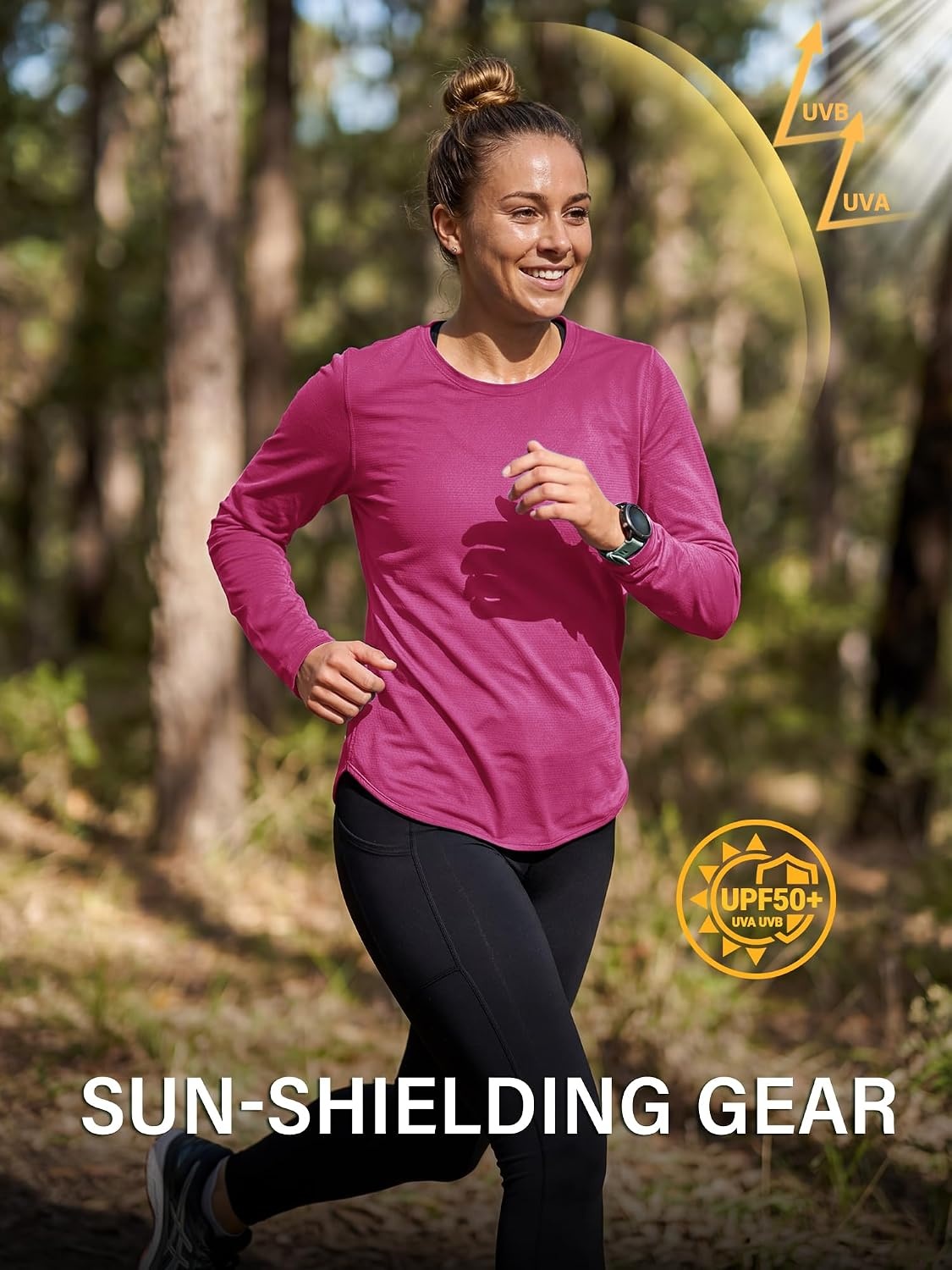 Stelle Women Long Sleeve Workout Tops UPF 50+ UV Protection Running Athletic Shirt Lightweight Quick Dry(Fuchsia)