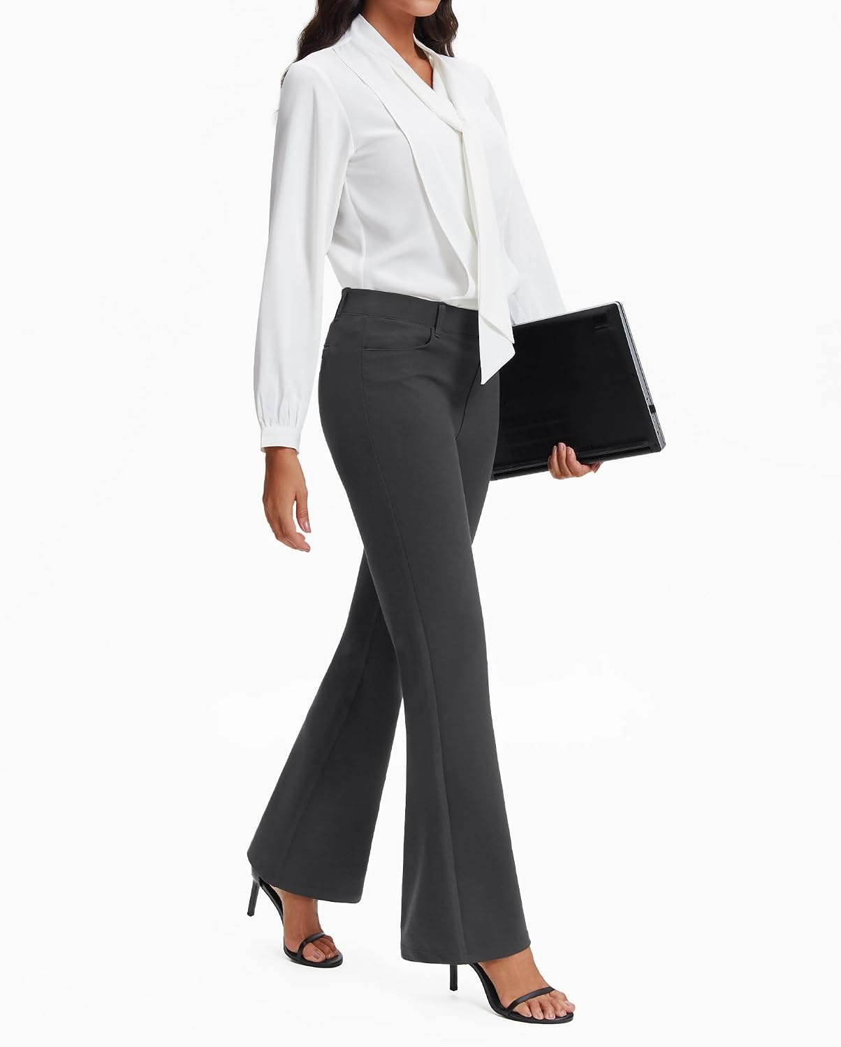 Stelle Women’s 30″ Wide Leg Bootcut Dress Pants High Waisted Stretchy Work Pants Business Casual Office Slacks with Pockets(Charcoal)