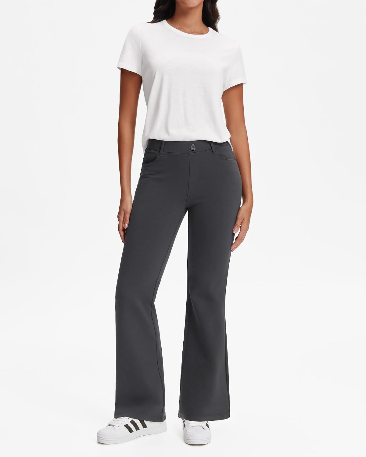 Stelle Women’s 30″ Wide Leg Bootcut Dress Pants High Waisted Stretchy Work Pants Business Casual Office Slacks with Pockets(Charcoal)