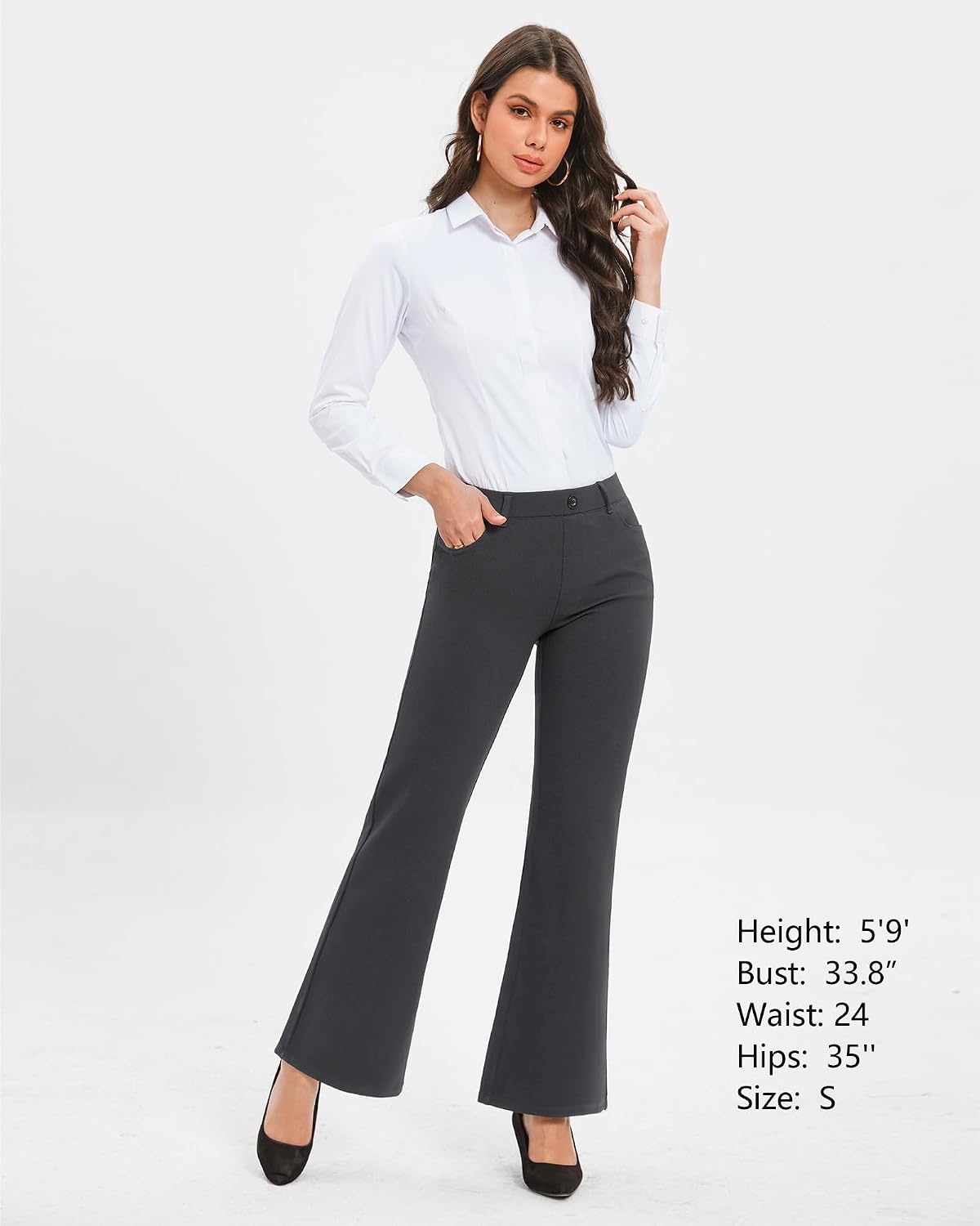 Stelle Women’s 30″ Wide Leg Bootcut Dress Pants High Waisted Stretchy Work Pants Business Casual Office Slacks with Pockets(Charcoal)