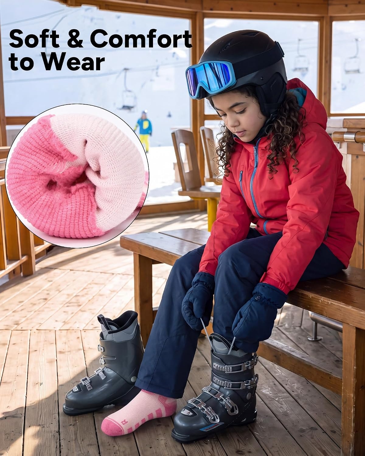Stelle Wool Ski Socks for Kids Men Women, Winter Warm Knee High Socks(Pink)