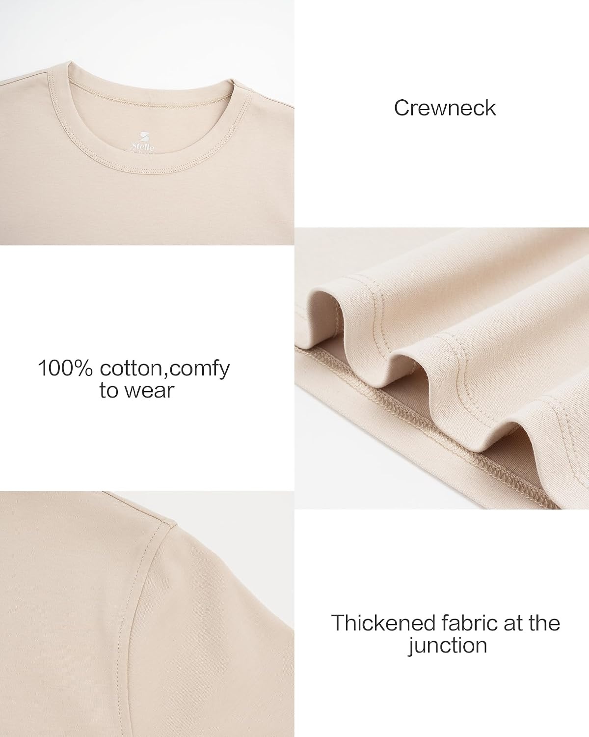Stelle Women Cotton T Shirts Short Sleeve Basic Tees Casual Boxy Crop Tops(White Beige)