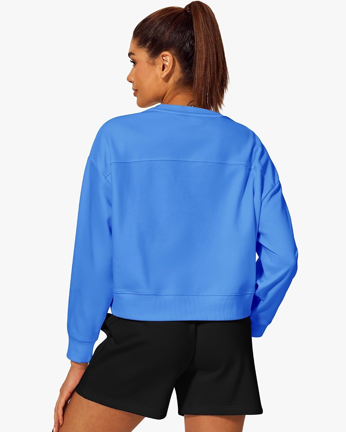 Stelle Cropped Sweatshirts for Women Cotton Long Sleeve Crop Tops Crewneck Pullover Oversized Sweater(Vibrant Blue)