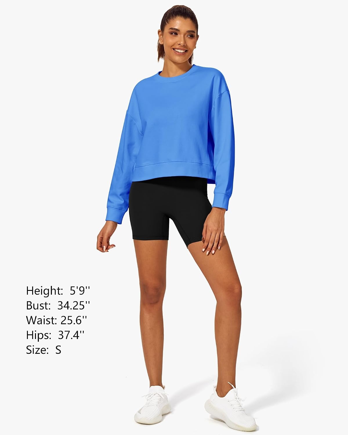 Stelle Cropped Sweatshirts for Women Cotton Long Sleeve Crop Tops Crewneck Pullover Oversized Sweater(Vibrant Blue)