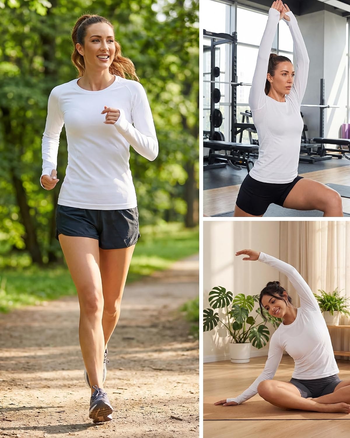 Stelle Women Workout Tops Long Sleeve Seamless Compression Athletic Shirts Yoga Gym Sports Breathable Tees(White)