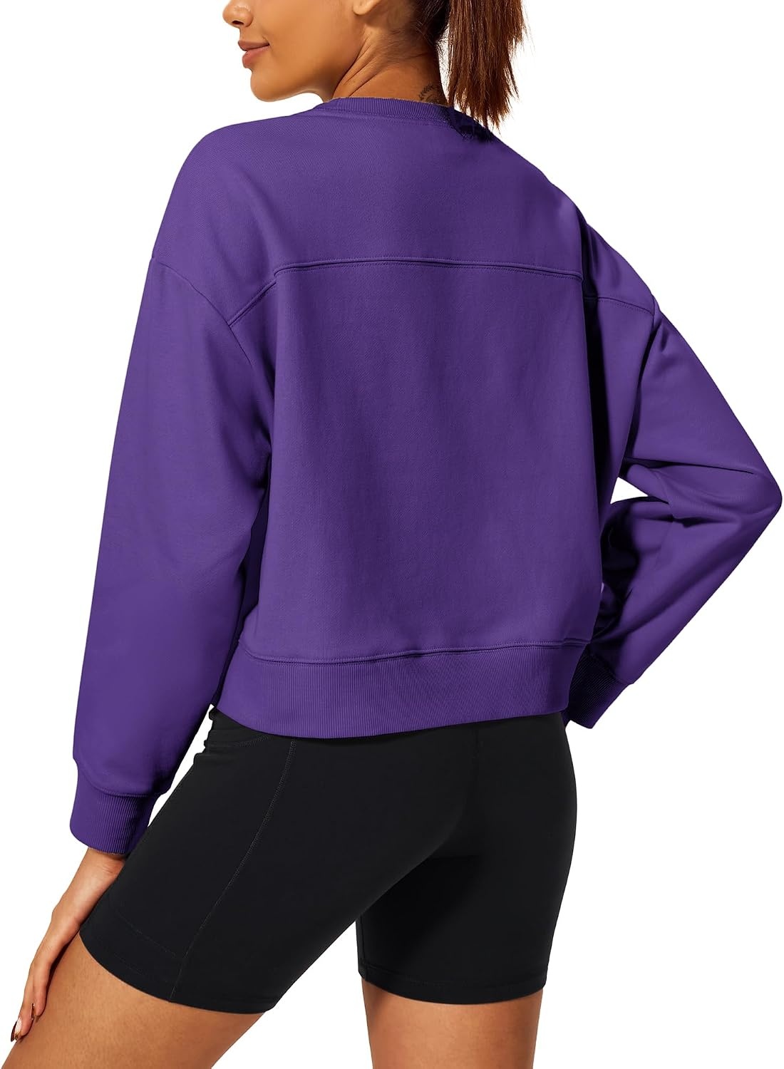 Stelle Cropped Sweatshirt for Women Crewneck Pullover Tops Oversized Long Sleeve Lightweight Casual Cotton Sweat Shirts(Purple)