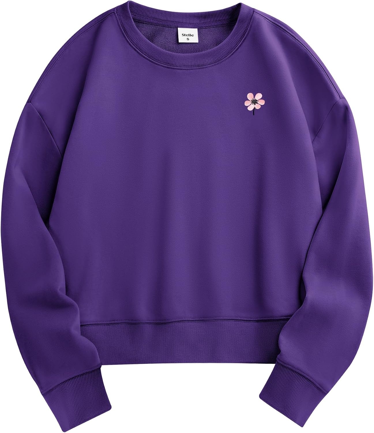 Stelle Cropped Sweatshirt for Women Crewneck Pullover Tops Oversized Long Sleeve Lightweight Casual Cotton Sweat Shirts(Purple)
