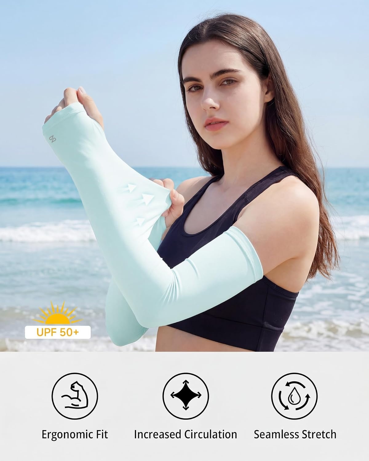 Stelle Sun Protection Cooling Arm Sleeves with Thumb Holes Golf Sport UV Arm Covers Gardening Outdoor(Light Blue)