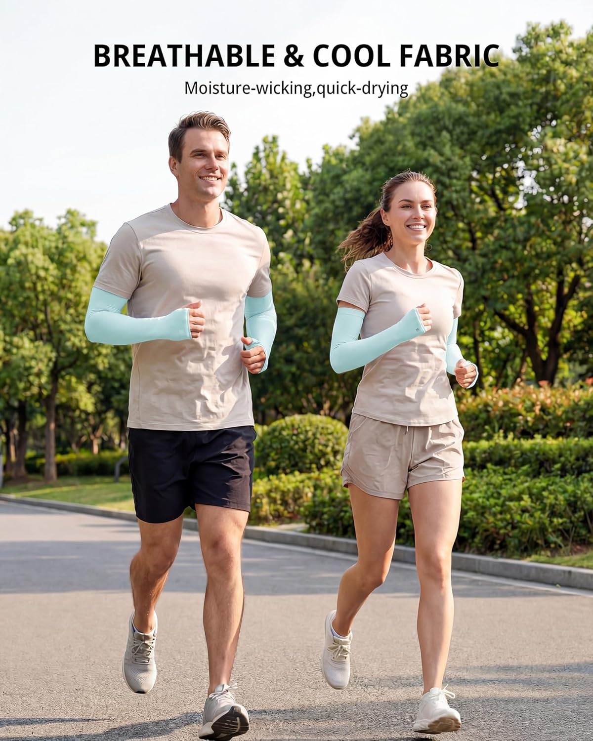 Stelle Sun Protection Cooling Arm Sleeves with Thumb Holes Golf Sport UV Arm Covers Gardening Outdoor(Light Blue)