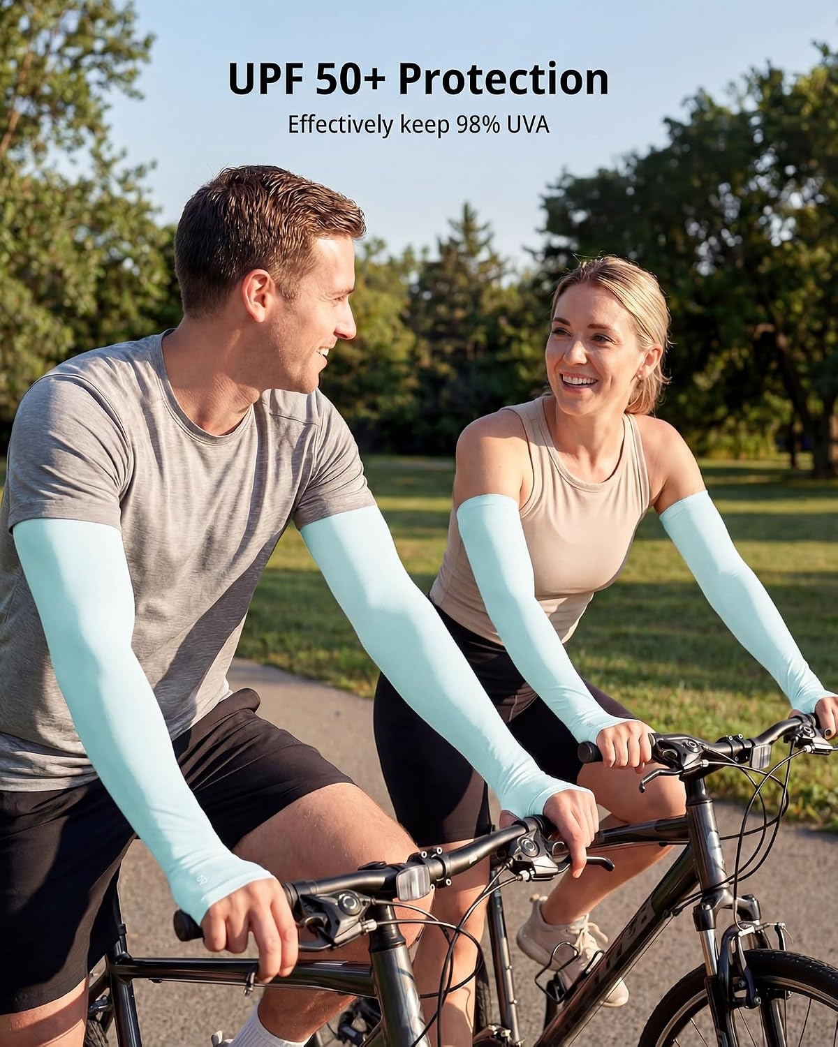 Stelle Sun Protection Cooling Arm Sleeves with Thumb Holes Golf Sport UV Arm Covers Gardening Outdoor(Light Blue)