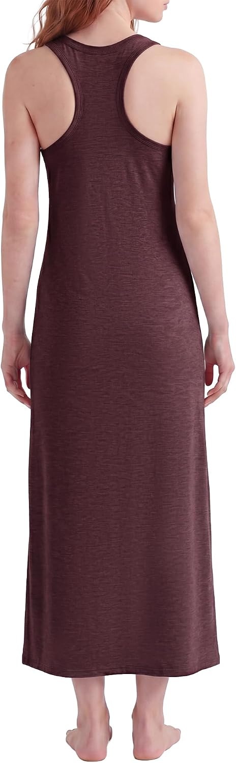 Stelle Women Nightgowns Long Sleeveless Sleepwear Racerback Pajama Dress Nightshirt(Heather Burgundy)