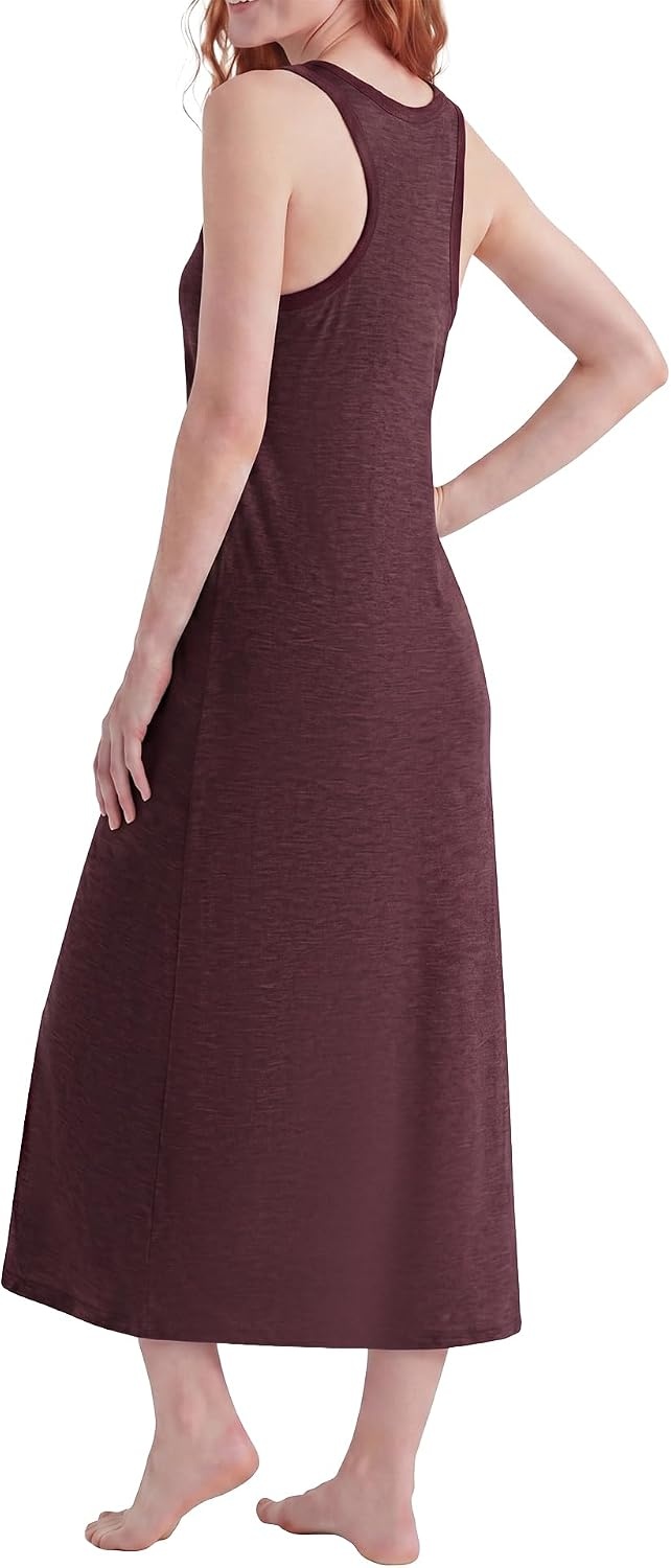 Stelle Women Nightgowns Long Sleeveless Sleepwear Racerback Pajama Dress Nightshirt(Heather Burgundy)