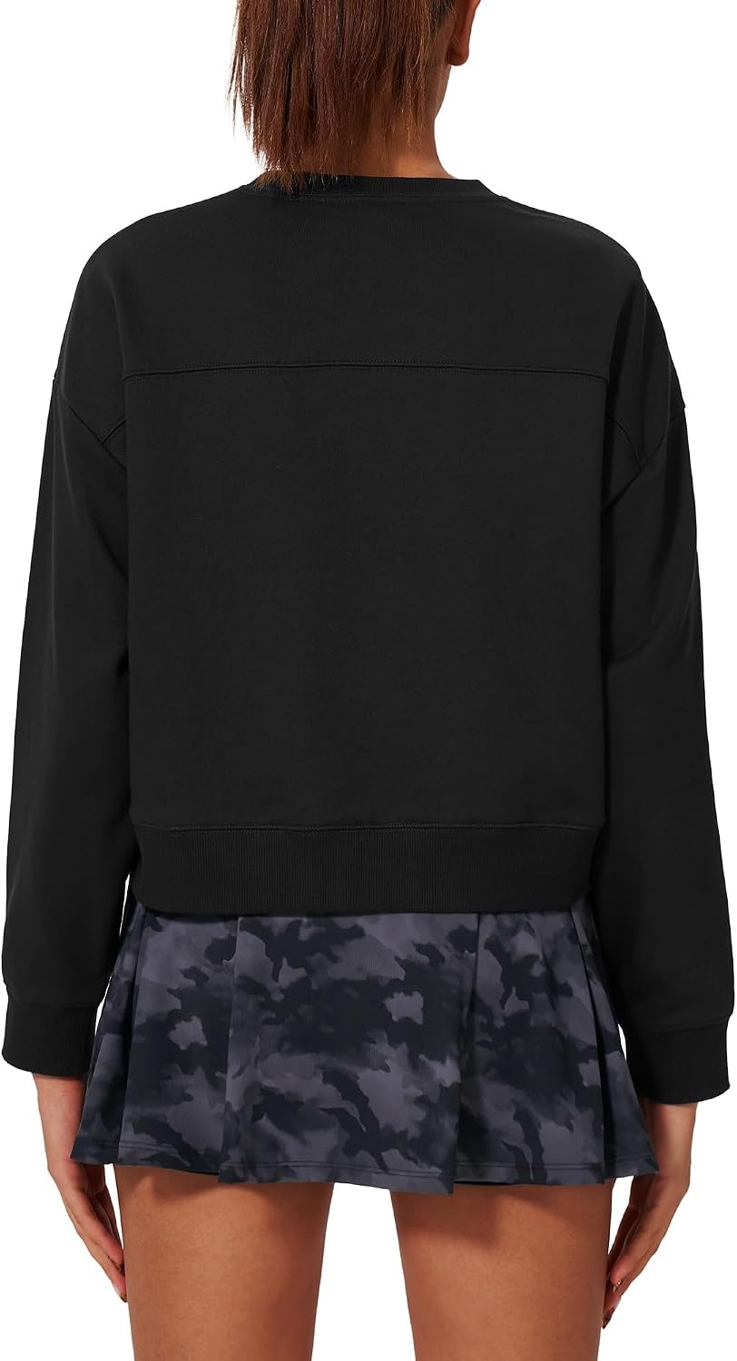 Stelle Cropped Sweatshirts for Women Cotton Long Sleeve Crop Tops Crewneck Pullover Oversized Sweater(Black)