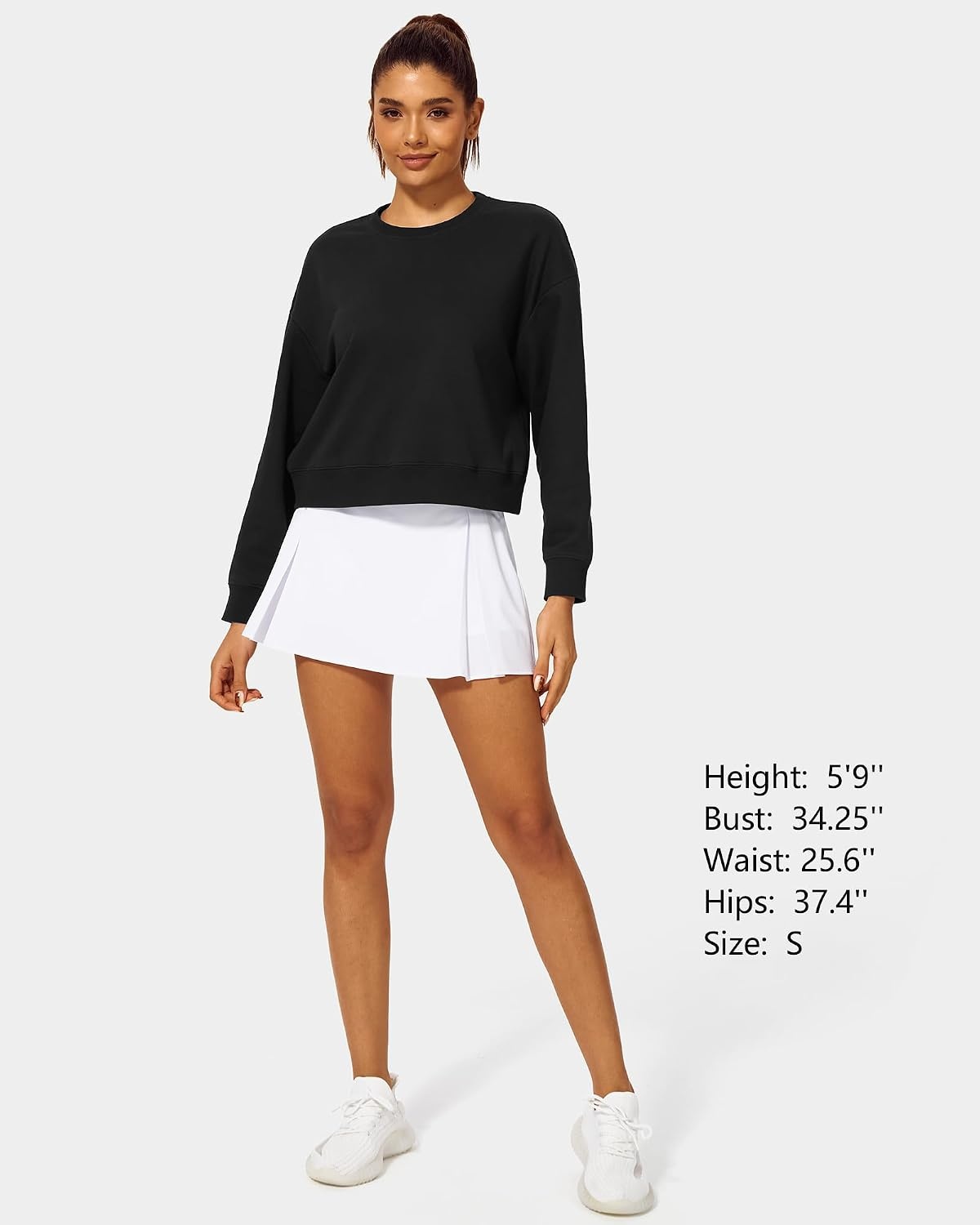Stelle Cropped Sweatshirts for Women Cotton Long Sleeve Crop Tops Crewneck Pullover Oversized Sweater(Black)