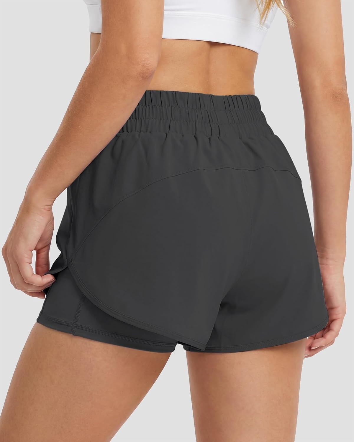 Stelle 2 in 1 Womens Running Shorts High Waisted Athletic Workout Gym Short with Zip Pockets(Grey)