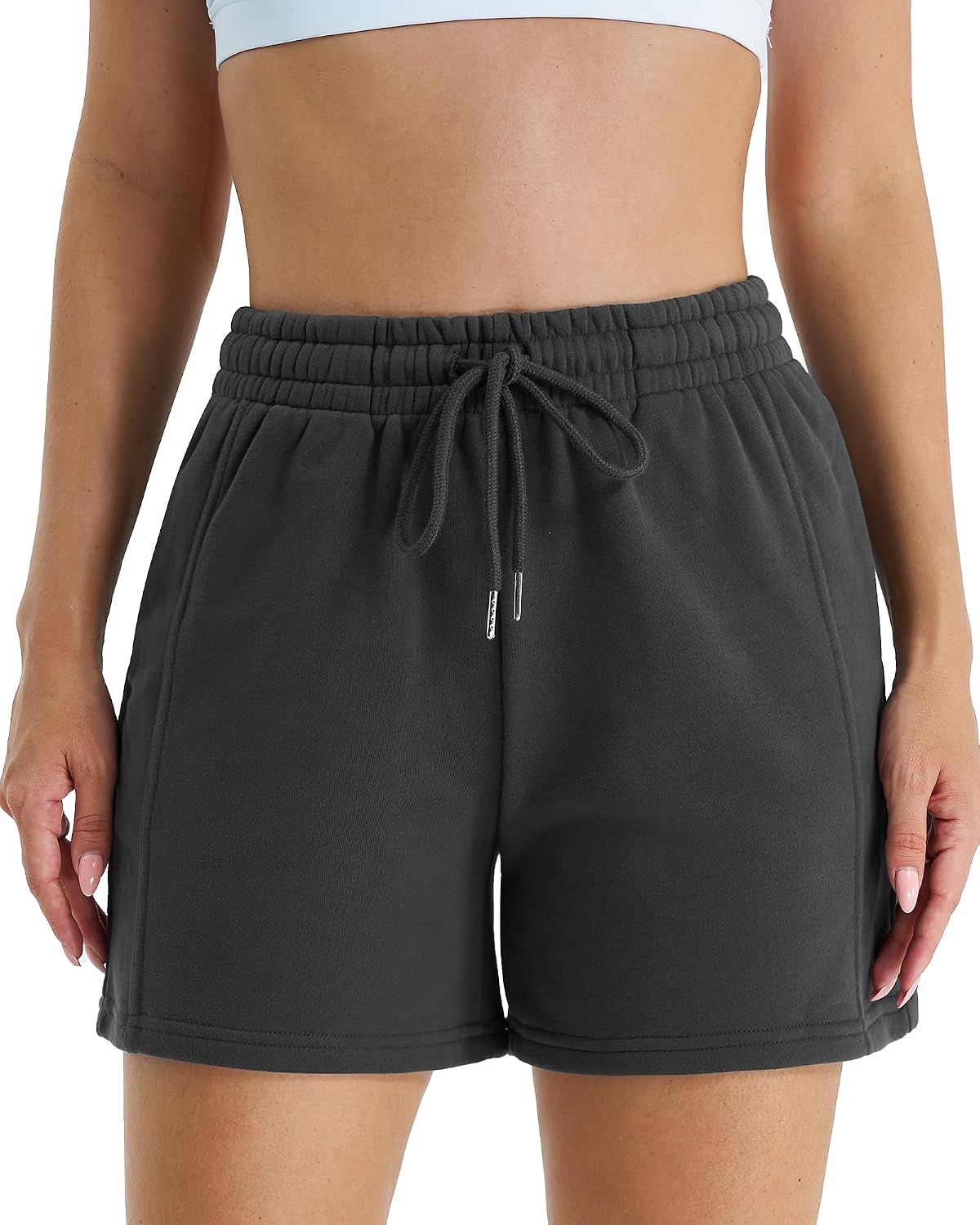 Stelle Women’s Drawstring Sweat Shorts Comfy Elastic Shorts Workout Lounge Shorts with Pockets(Z Charcoal)