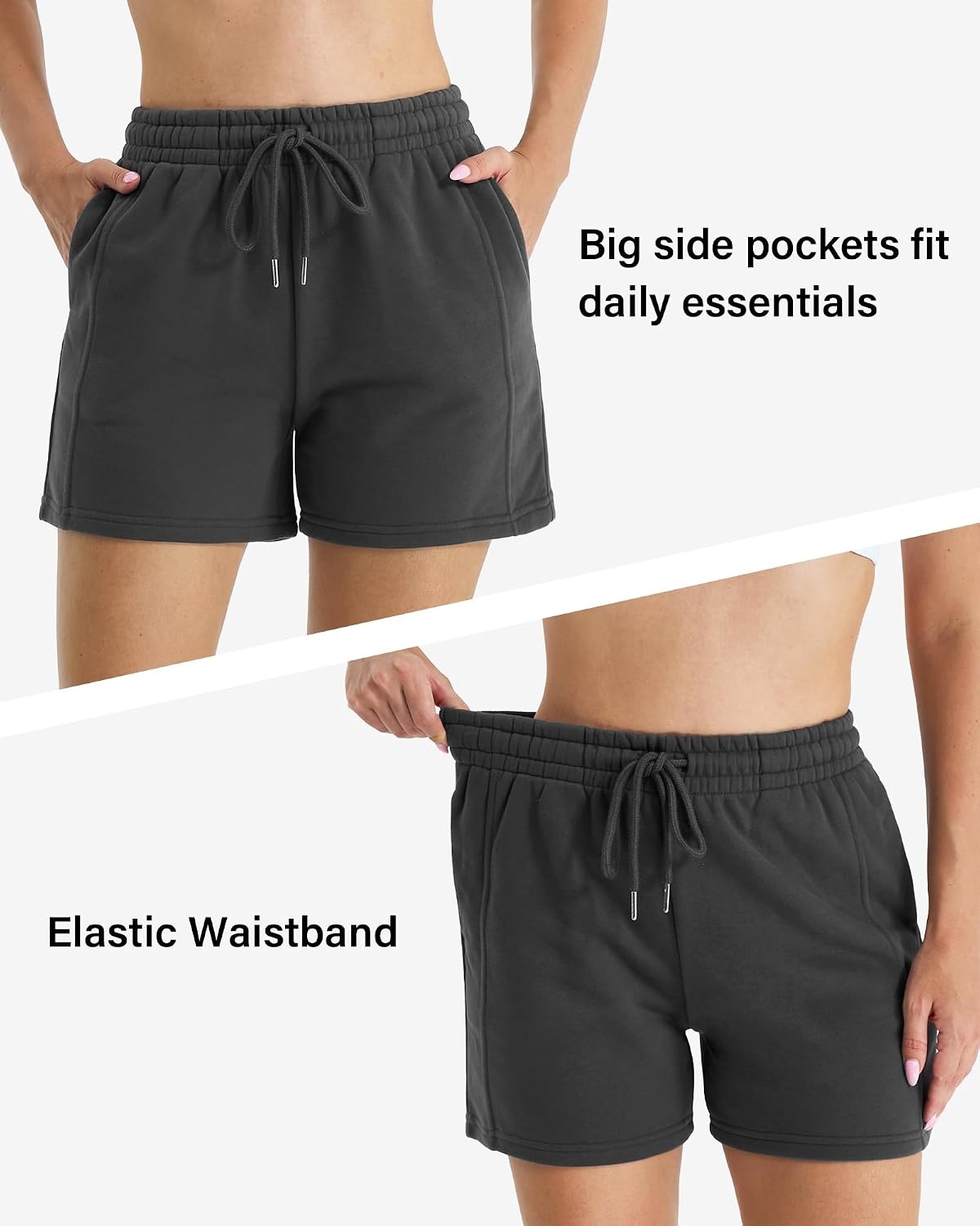 Stelle Women’s Drawstring Sweat Shorts Comfy Elastic Shorts Workout Lounge Shorts with Pockets(Z Charcoal)