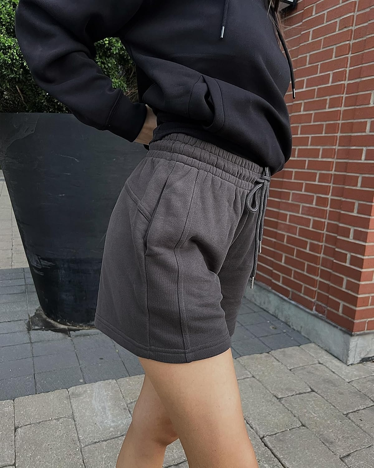 Stelle Women’s Drawstring Sweat Shorts Comfy Elastic Shorts Workout Lounge Shorts with Pockets(Z Charcoal)