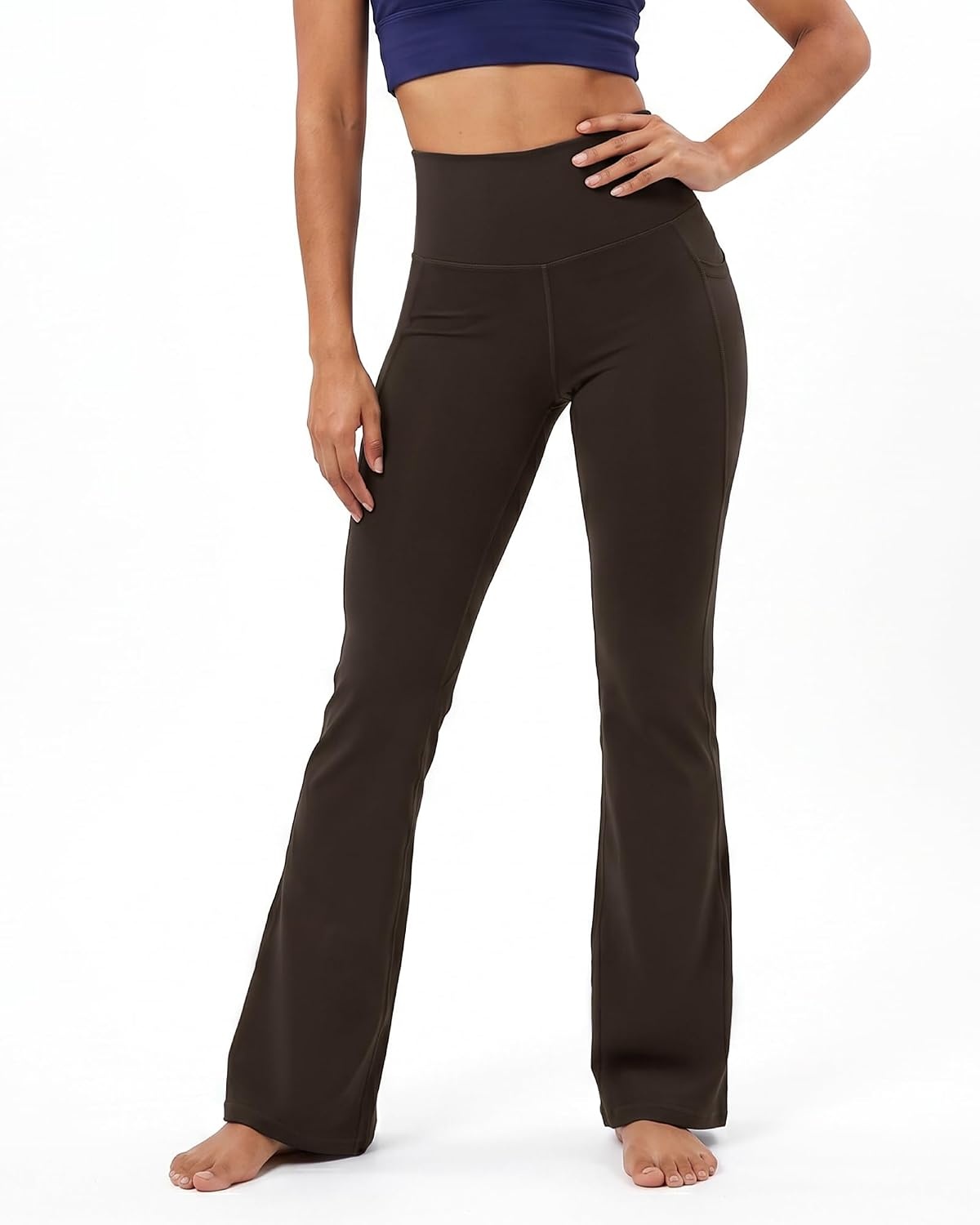 Stelle Flare Yoga Pants with Pockets for Women High Waisted Bootcut Flared Leggings(Dark Oak)
