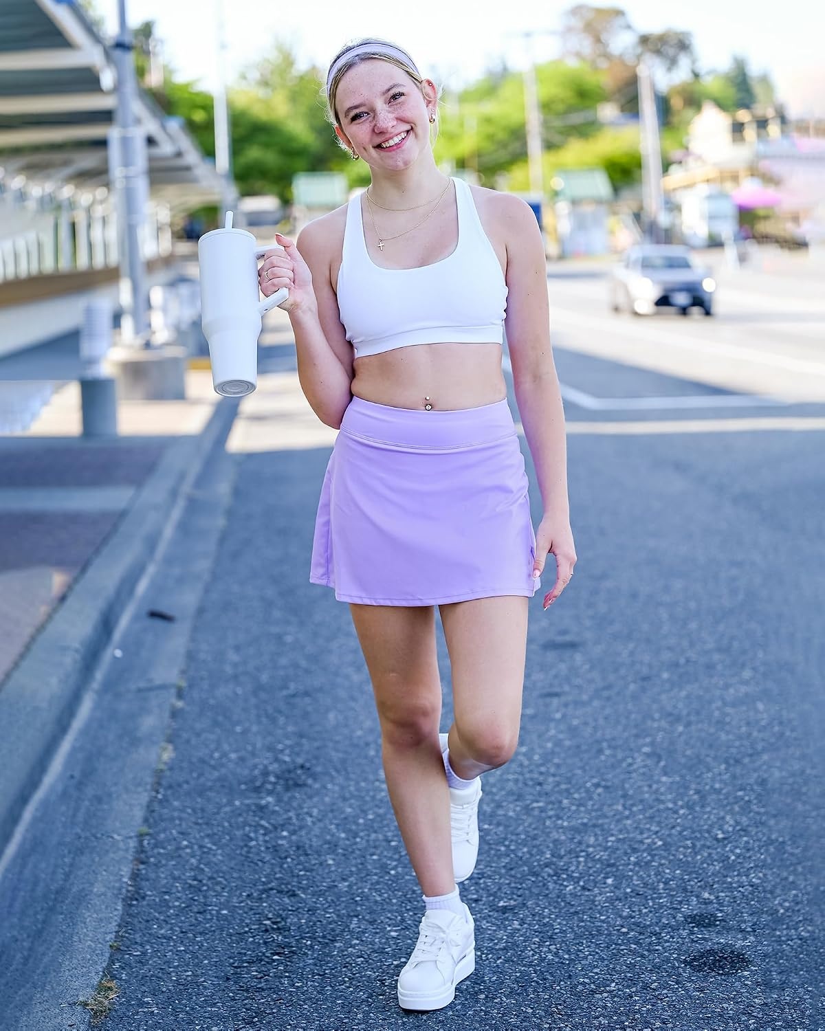 Stelle Women’s Tennis Golf Skirts High Waisted with Pockets Inner Shorts for Athletic Skorts Sports Running Pickleball(Lilac)