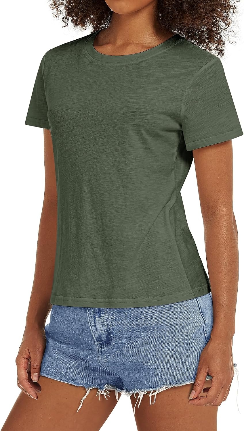 Stelle Women T Shirts Crew Neck Short Sleeve Shirts Soft Summer Classic Fit Tees(Army Green)