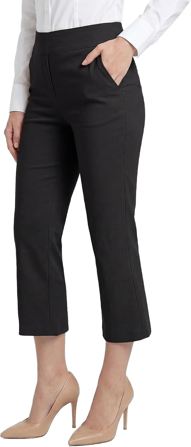 Stelle Women’s Pull On Capri Pants with Pockets Business Work Casual Pants(Black)