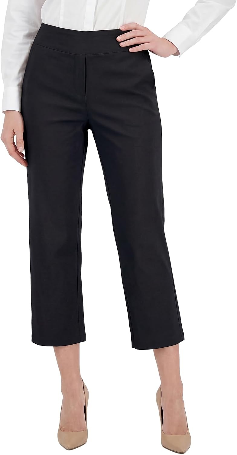 Stelle Women’s Pull On Capri Pants with Pockets Business Work Casual Pants(Black)