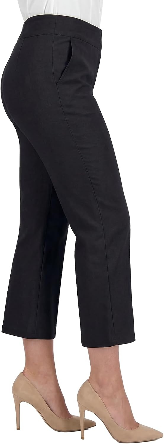 Stelle Women’s Pull On Capri Pants with Pockets Business Work Casual Pants(Black)