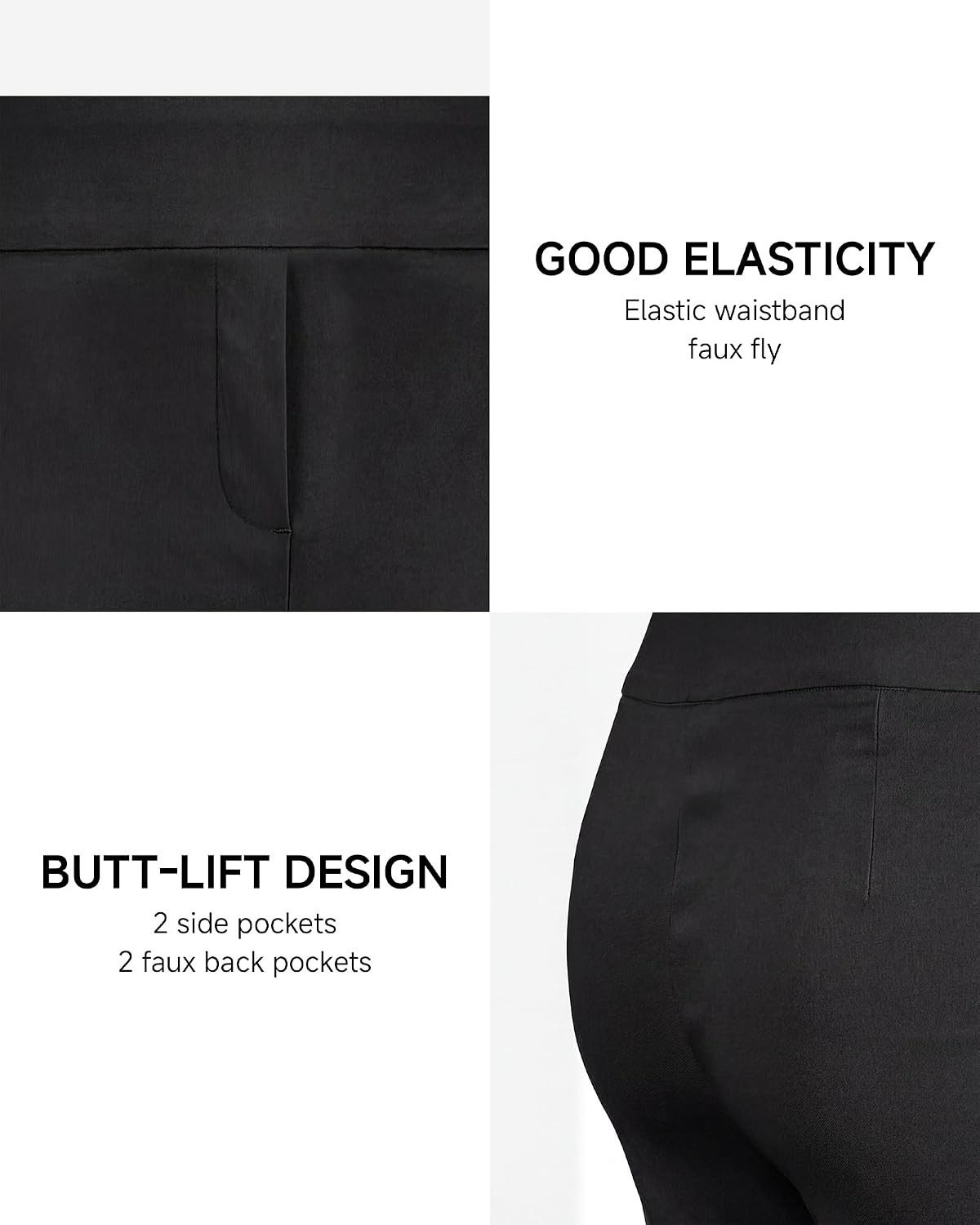 Stelle Women’s Pull On Capri Pants with Pockets Business Work Casual Pants(Black)
