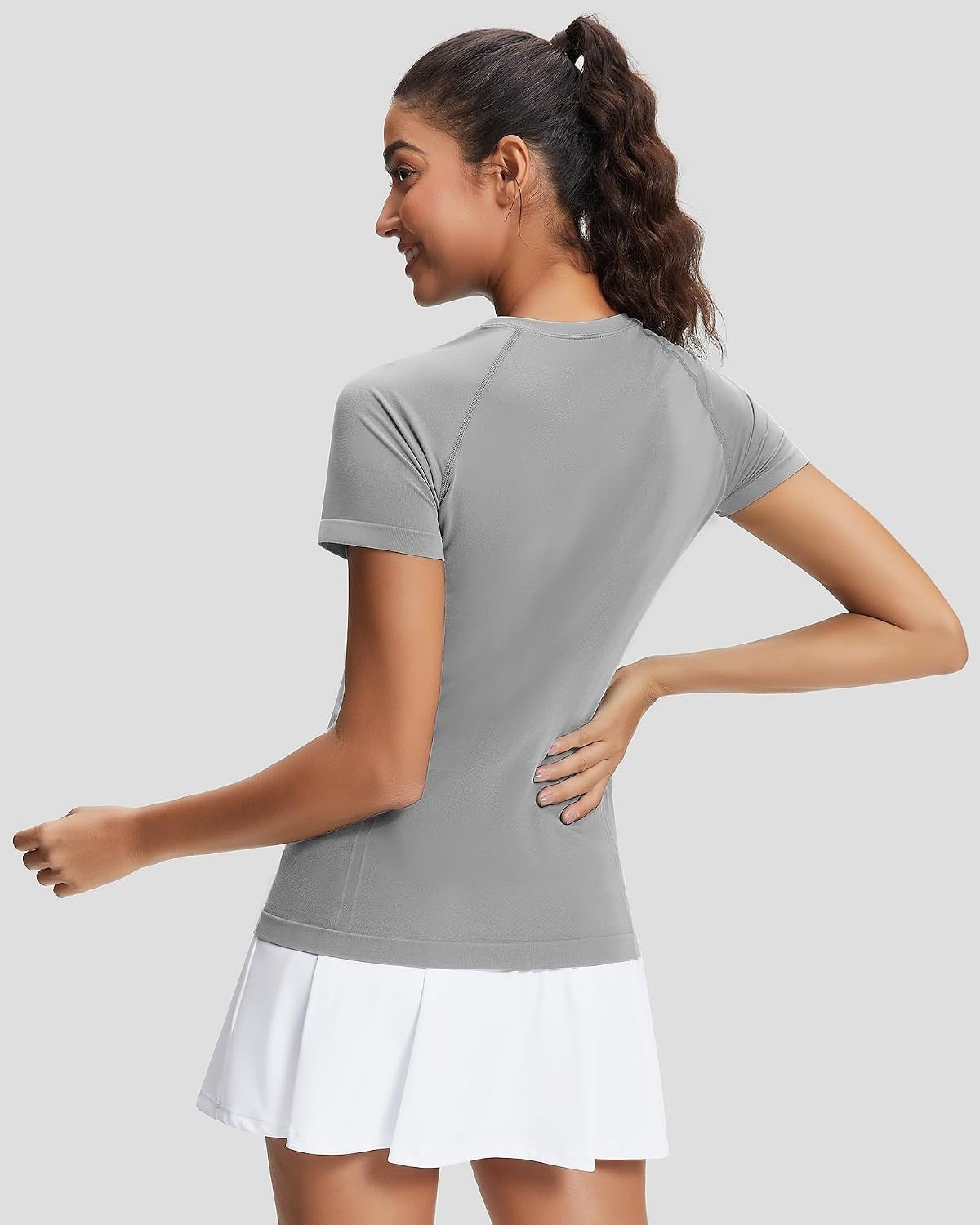 Stelle Womens Workout Tops Short Sleeve Seamless Athletic Shirts Yoga Gym Running T-Shirts(Grey)