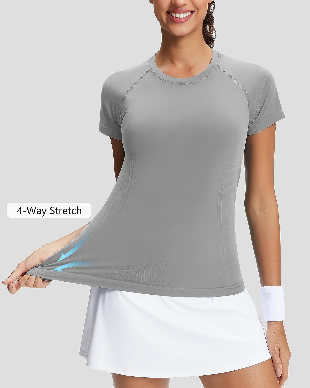 Stelle Womens Workout Tops Short Sleeve Seamless Athletic Shirts Yoga Gym Running T-Shirts(Grey)
