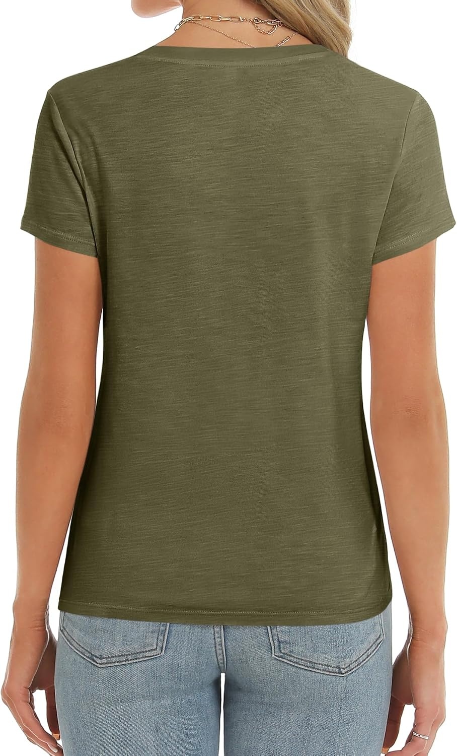 Stelle Womens Modal Soft T Shirts Short Sleeve V Neck Basic Tee(Olive Green)