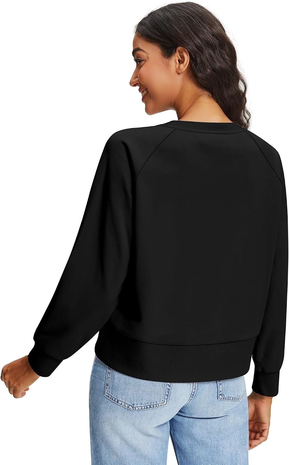 Stelle Women’s Raglan Crewneck Sweatshirt Relaxed Fit Casual Everyday(Black)