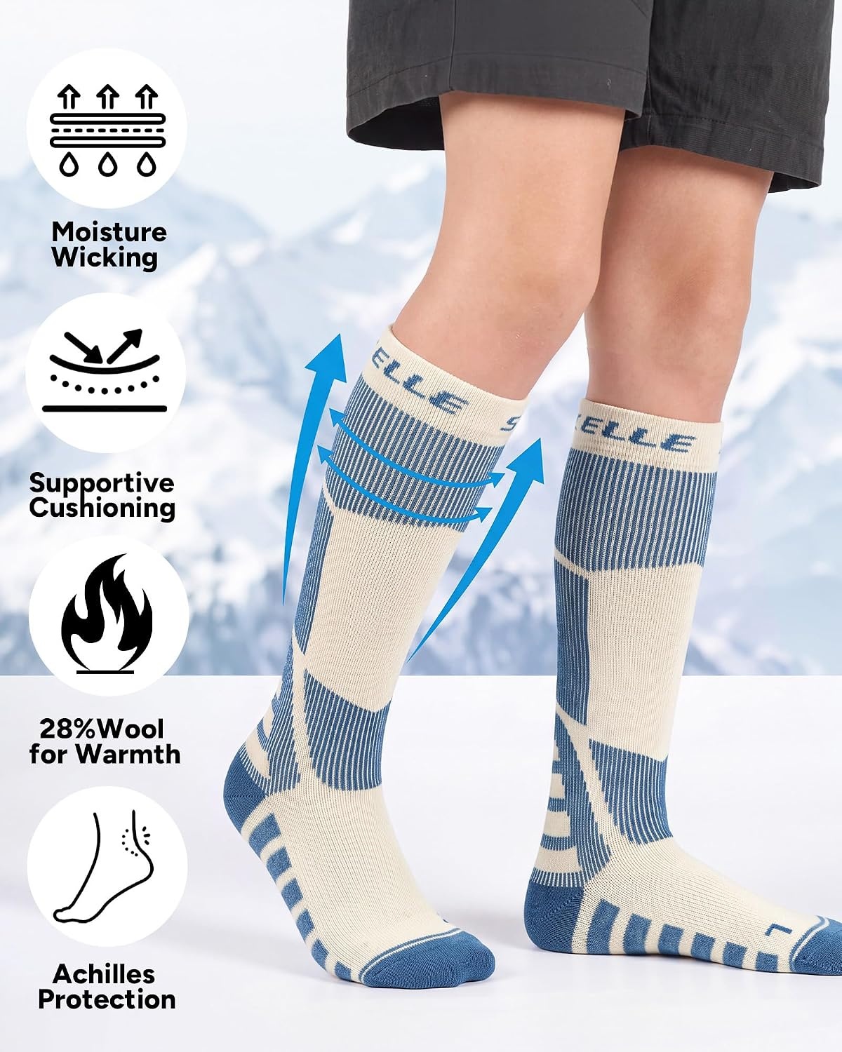 Stelle Wool Ski Socks for Kids Men Women, Winter Warm Knee High Socks(Blue)