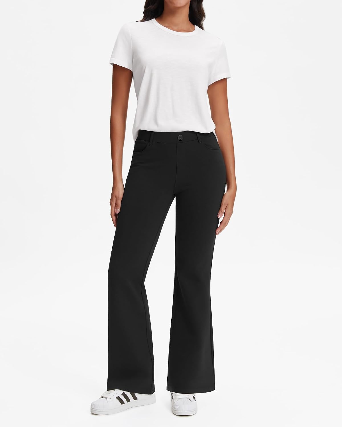 Stelle Women’s 30″ Wide Leg Bootcut Dress Pants High Waisted Stretchy Work Pants Business Casual Office Slacks with Pockets(Black)