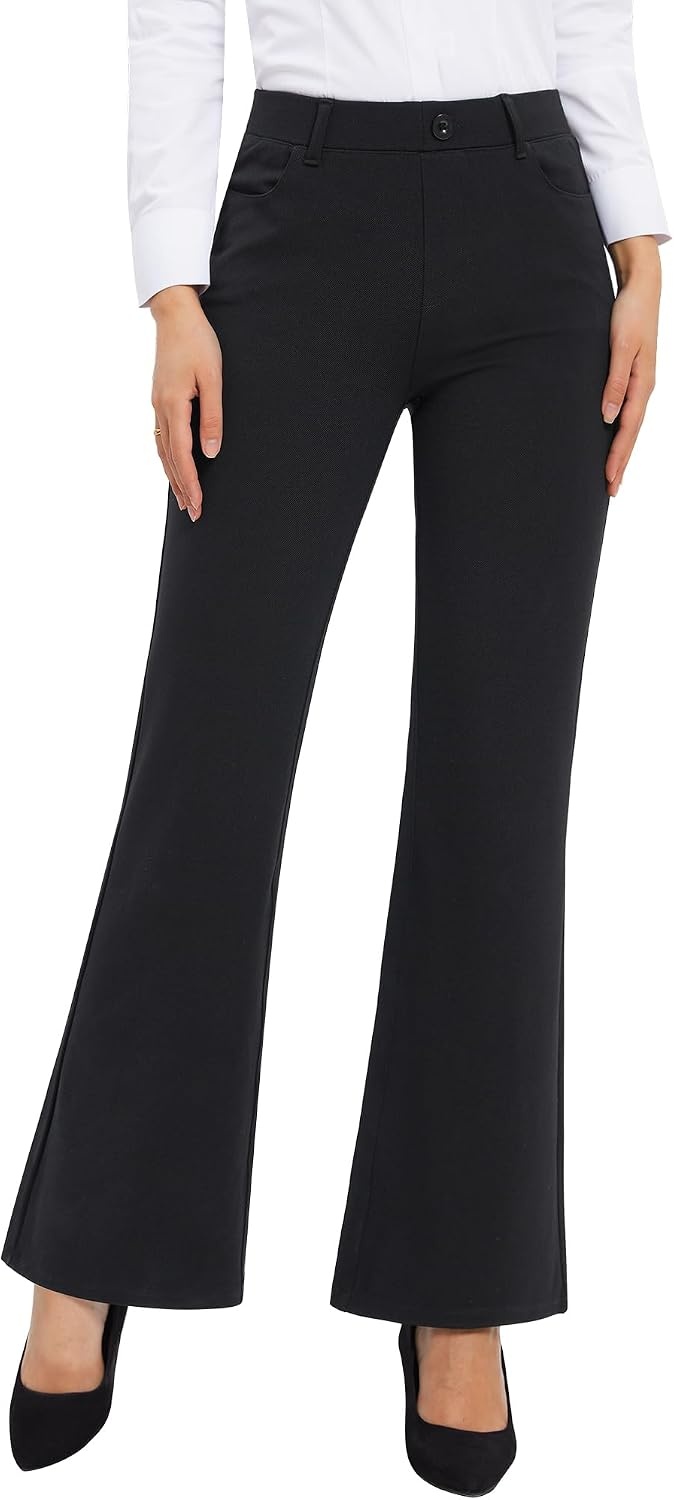 Stelle Women’s 30″ Wide Leg Bootcut Dress Pants High Waisted Stretchy Work Pants Business Casual Office Slacks with Pockets(Black)