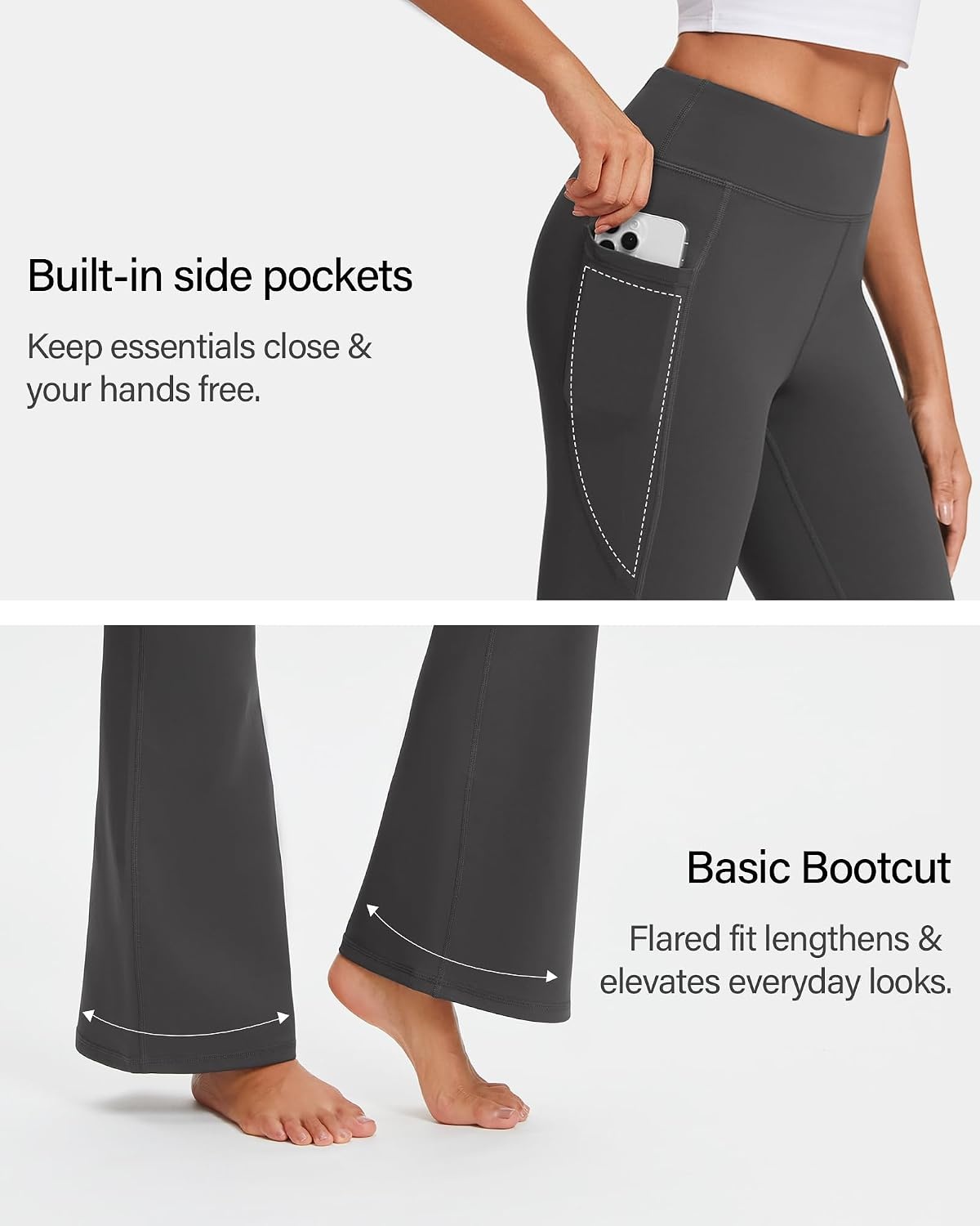 Stelle 29″ 31″ 33″ Fleece Lined Leggings for Women Thermal Bootcut Yoga Pants High-Waisted Winter Leggings with Pockets(Charcoal)